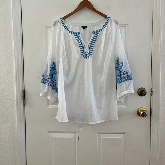 Talbots Woman's Plus-Size Crinkle Gauze Embroider Bohemian Hippie Tunic Sz 2x - Picture 5 of 10